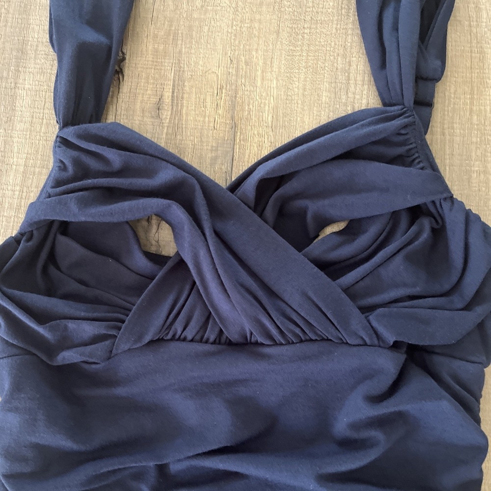 VTG Y2K Bebe Women’s Ruched Side Bodycon Dress Navy Blue Size Small Made In USA - Picture 16 of 16